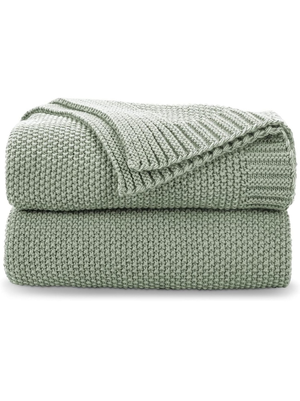 Sage Green Seed Stitch Throw Blanket 60"x80", Farmhouse Decor
